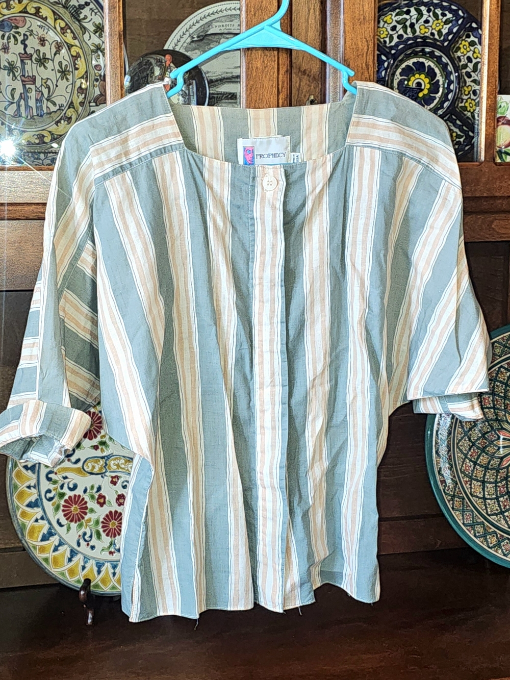 Striped Cotton Prophecy Blouse in Light Blue and Cream